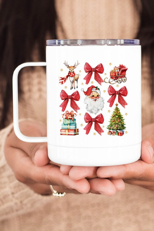 Christmas Red Bow Deer Scarf Coffee Travel Cup