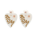 Beaded "Mom" Floral Heart Drop Earrings: Pink