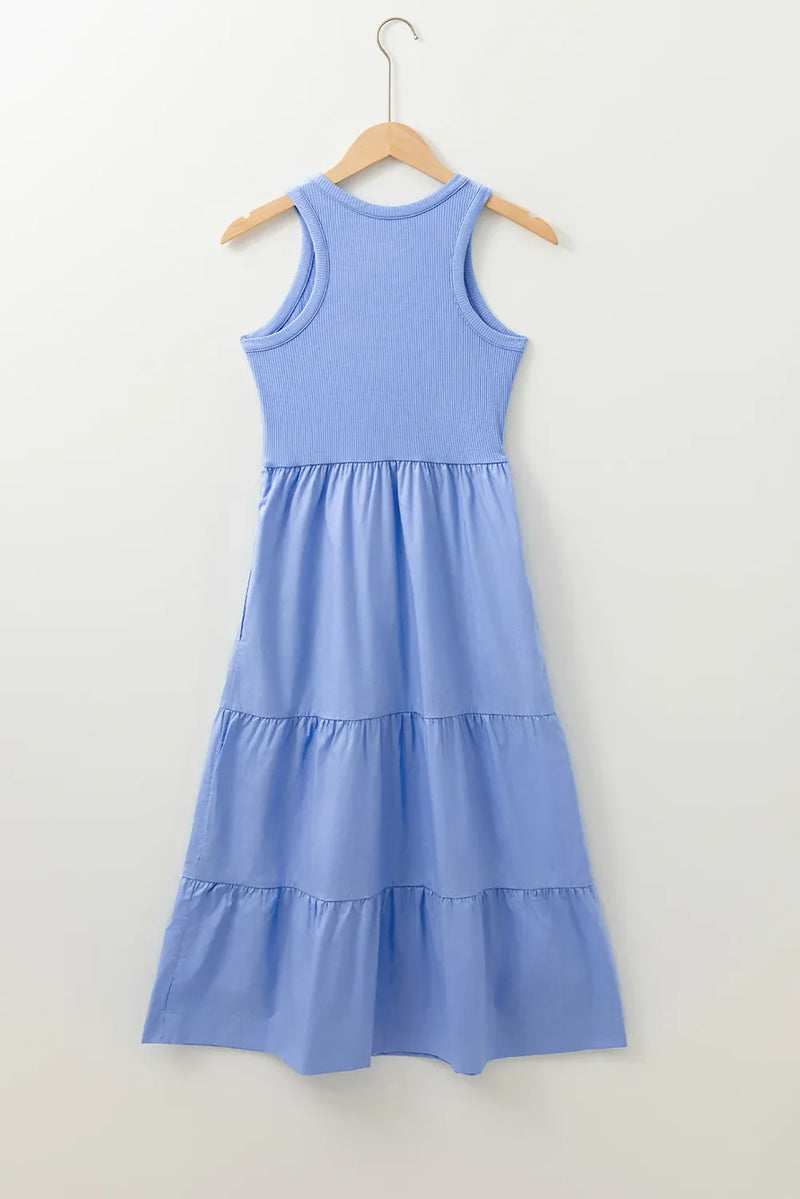 Ribbed Vest Patchwork Tiered Midi Dress with Pockets – ShopCottonBelles