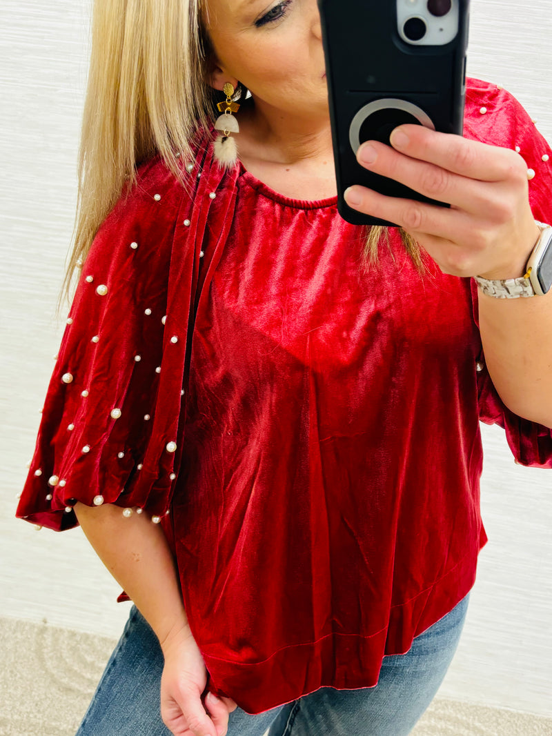 Berry Pearl Sleeve Blouse