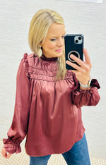 Sugar Plum Frilled Satin Blouse