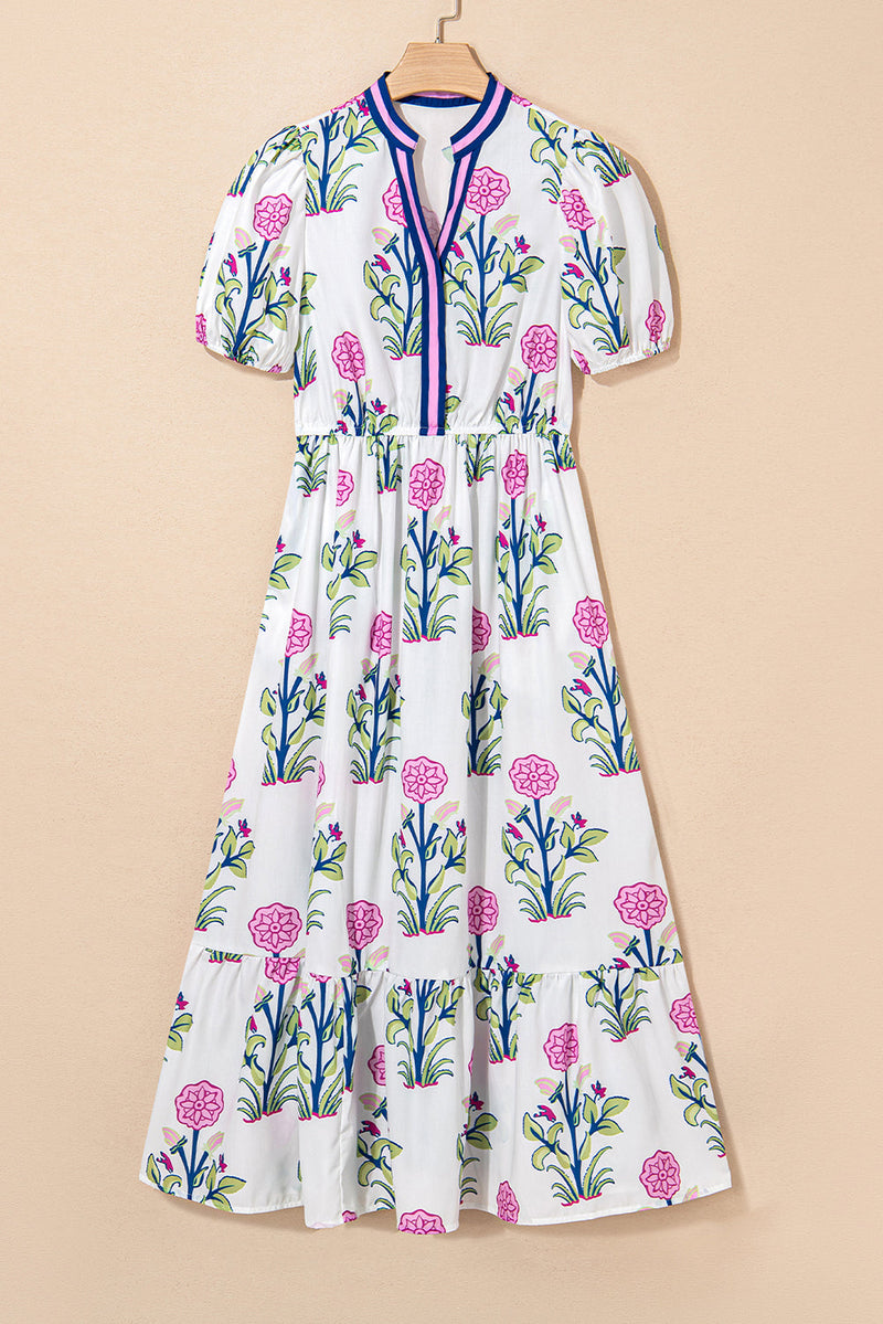 julietta maxi dress Julietta Floral Puff Short Sleeve V Neck High Waist Maxi Dress –  ShopCottonBelles