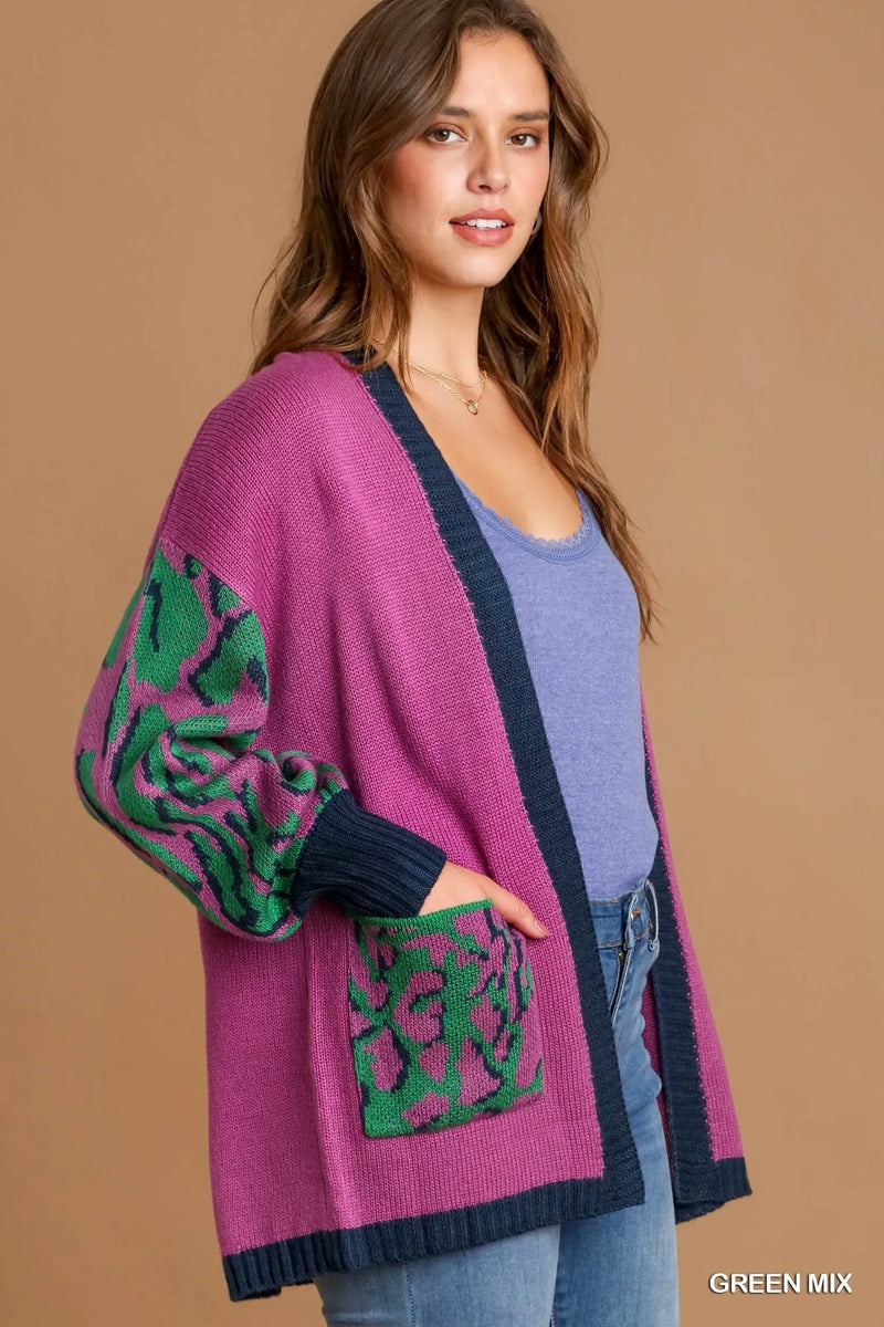 Umgee Animal Print Open Front Sweater Cardigan