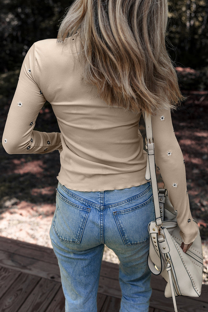 Genesis Embroidered Detail Ribbed Long Sleeve Top