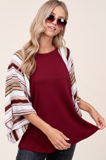 WAFFLE STRIPE MIX KIMONO TOP