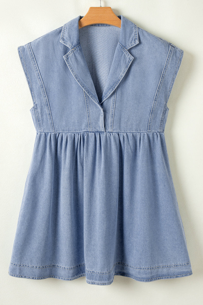 blue floral occasion dress KORA DENIM BABYDOLL MINI DRESS – VELENZIA main image 0