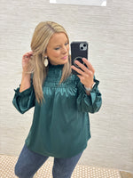 Hunter Green Frilled Satin Blouse