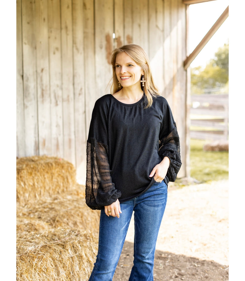 Gauze Sleeve Black Blouse