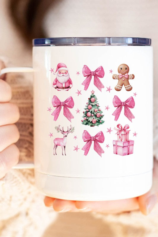 Christmas Pink Bow Santa Ginger Coffee Travel Cup