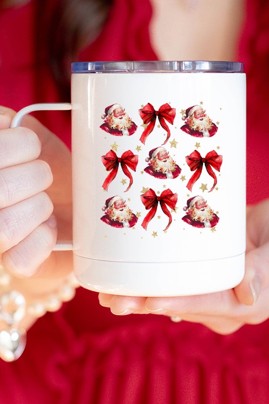 Christmas Santa Red Bows Coffee Travel Mug