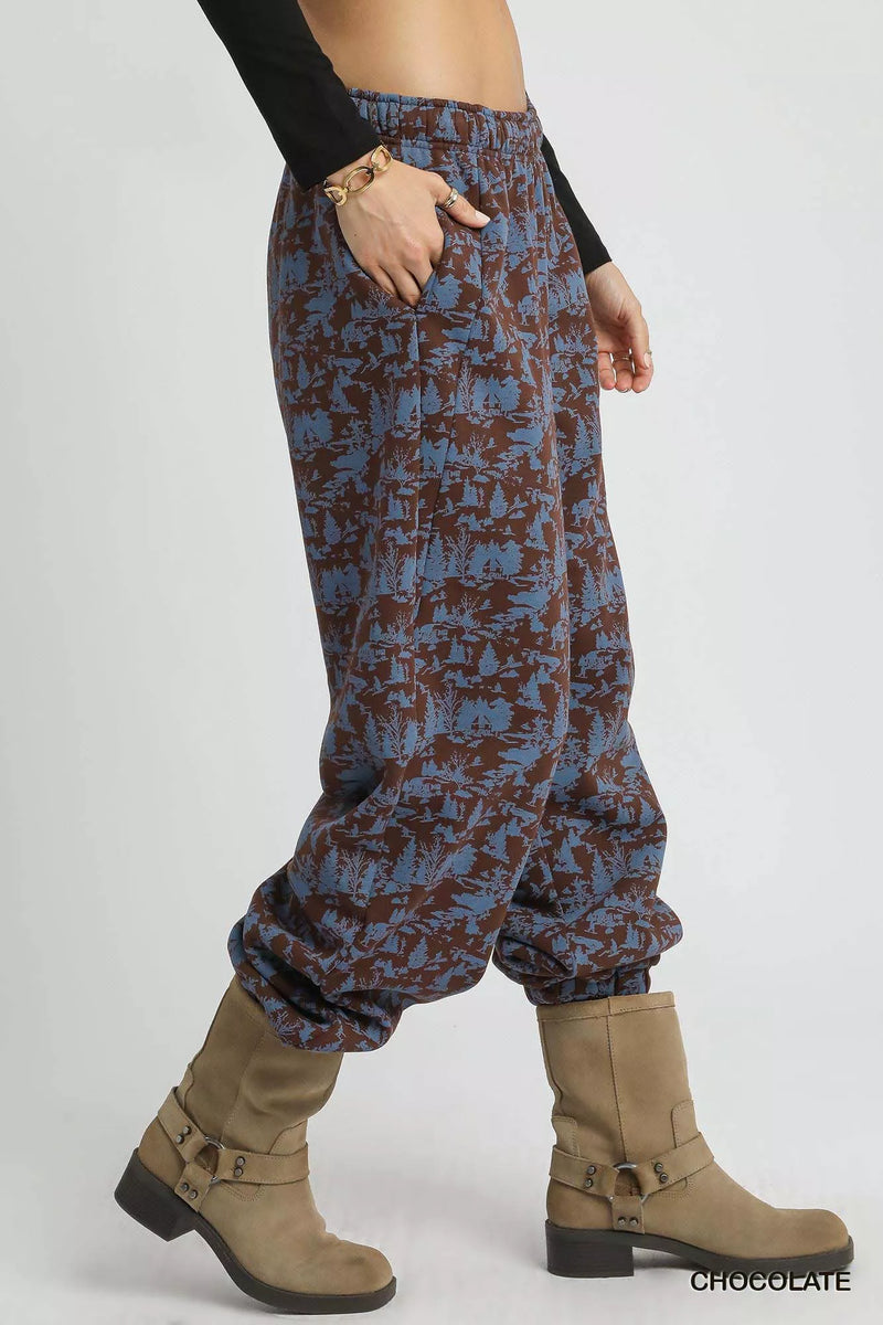 Umgee Scenic Print Casual Sweatpants