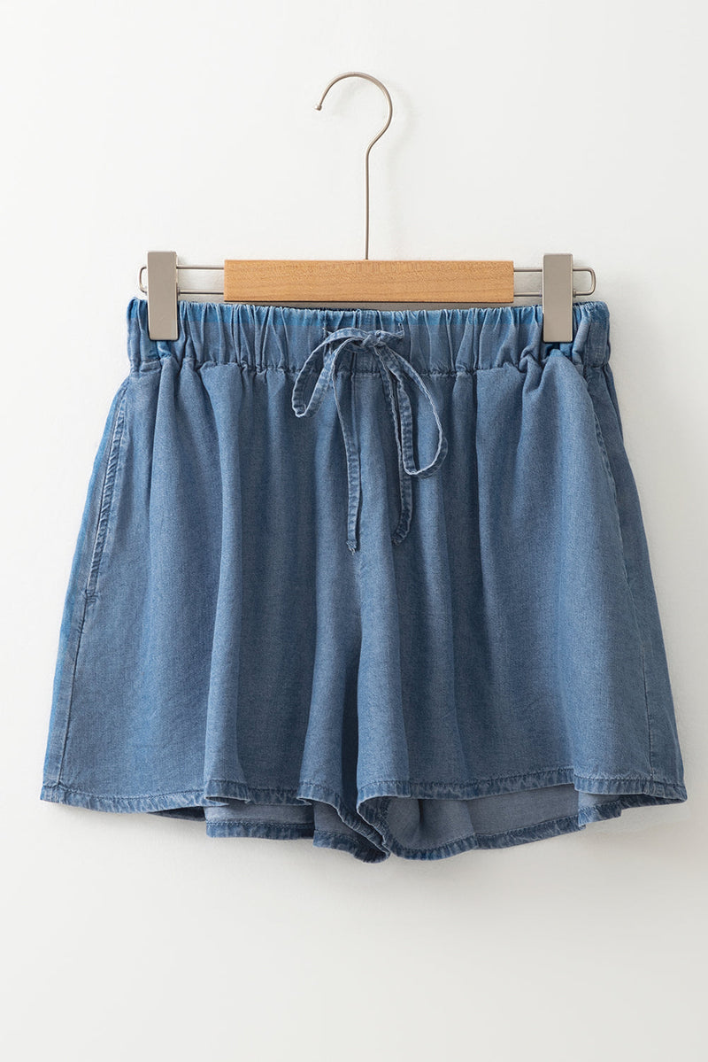 Reina Drawstring Elastic Waist Denim Shorts