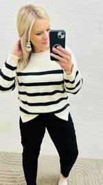 Off White Striped Criss Cross Back Sweater