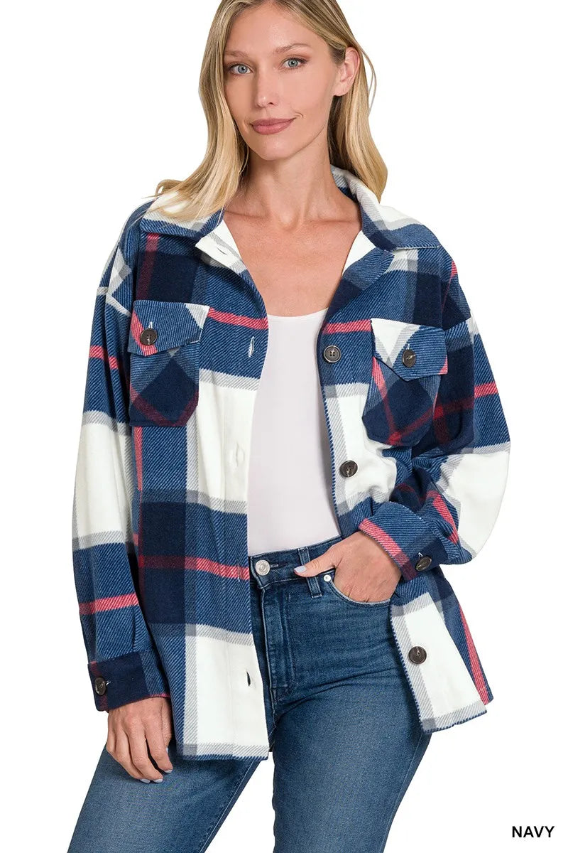 Zenana Oversized Plaid Fleece Shacket