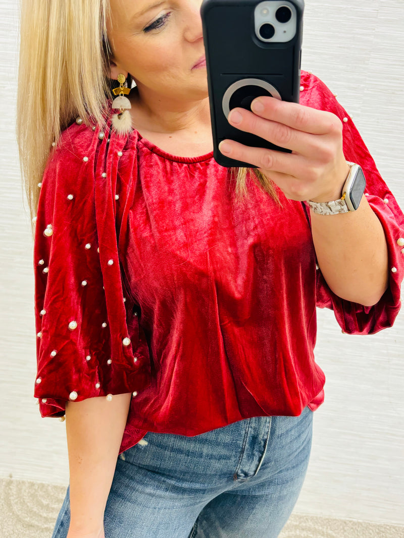 Berry Pearl Sleeve Blouse