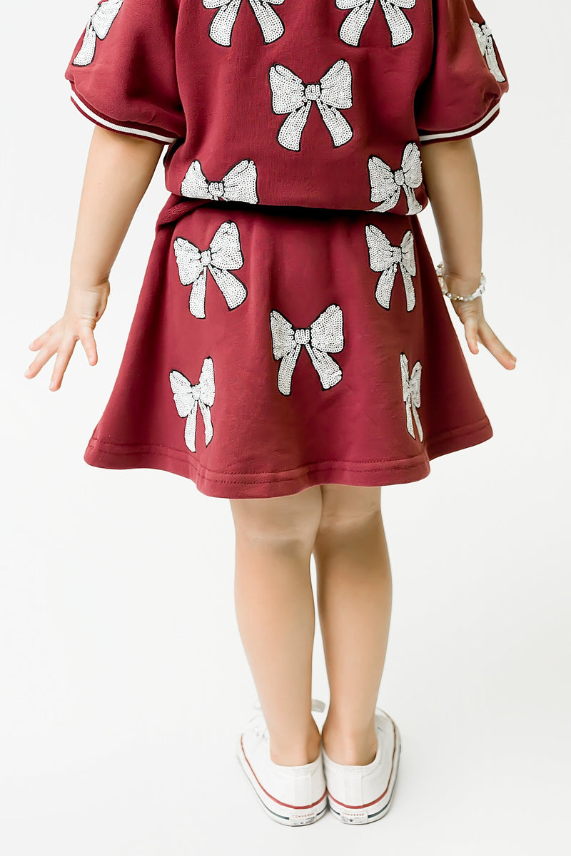 Maroon and White Bows Skort