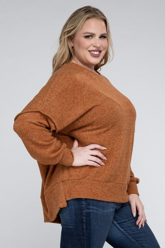 Plus Brushed Melange Drop Shoulder Sweater – ShopCottonBelles