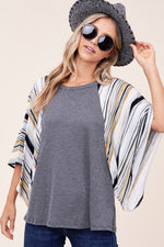 WAFFLE STRIPE MIX KIMONO TOP