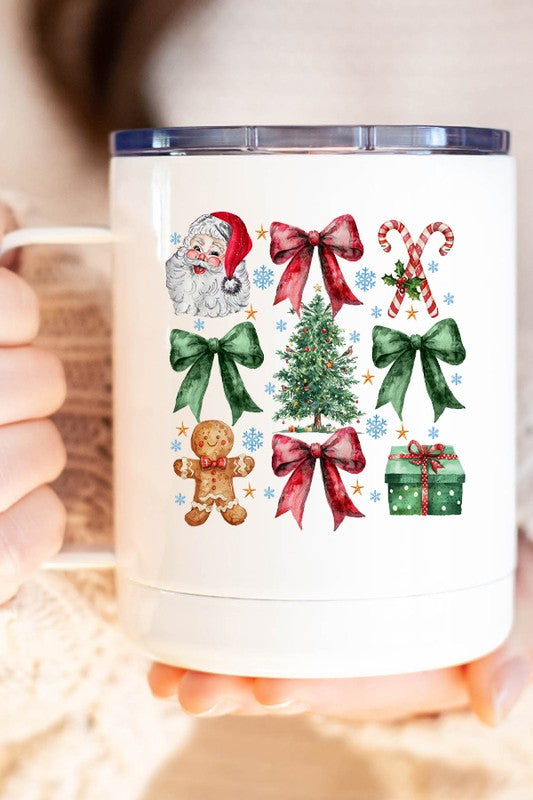 Christmas Santa Green Red Bow Coffee Travel Cup