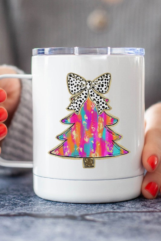 Colorful Christmas Tree Holiday Bow Travel Cup