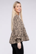 Leopard Print Ruffle Hem Blouse