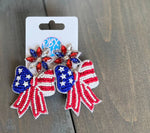 Patriotic Red White and Blue Handmade Bow Earrings