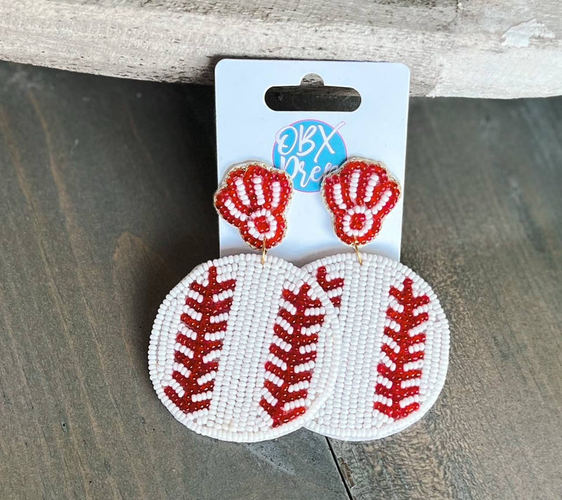 Baseball Mitt Seed Beaded Drop Earrings