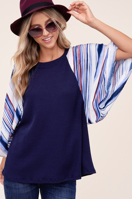 WAFFLE STRIPE MIX KIMONO TOP