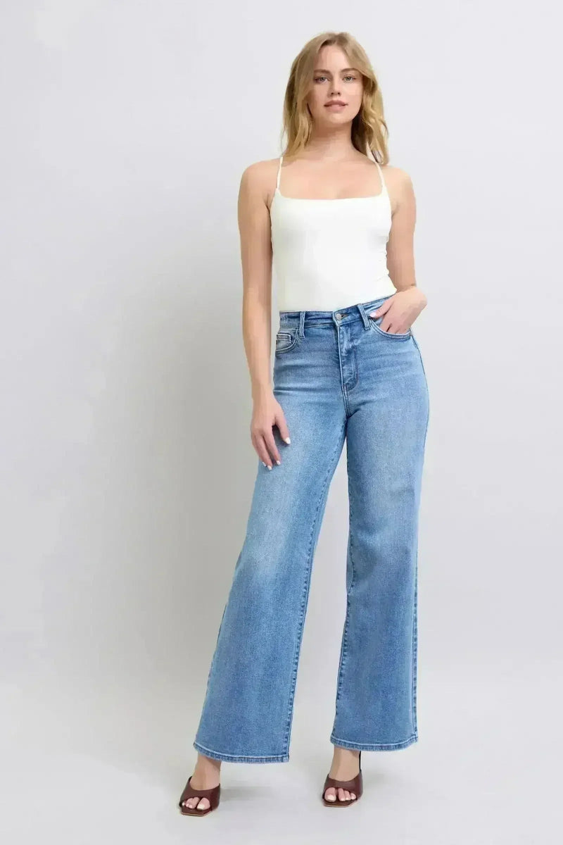 Judy Blue Wide Leg Jeans – High Waist w/ Pockets | 93% Cotton Blend