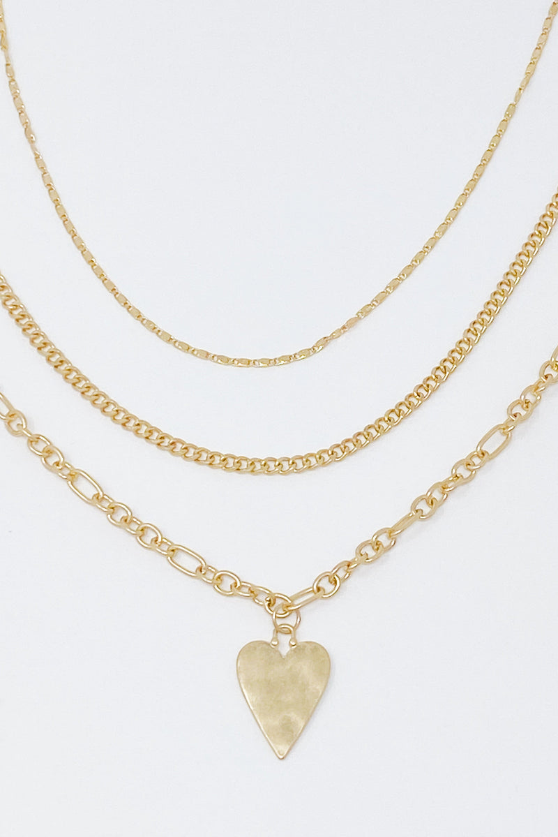 Heart Charm Layered Chain Necklace Set Of 3