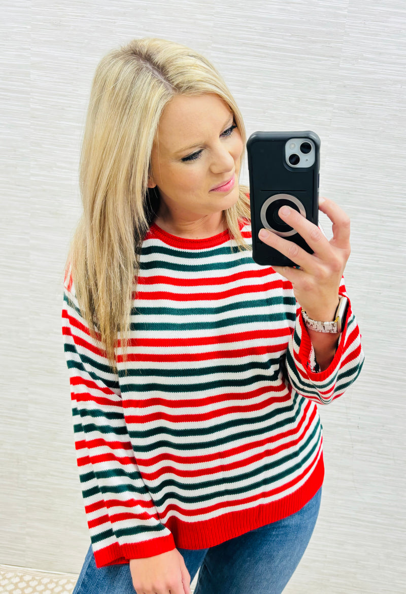 WhoVille Red & Hunter Green Sweater