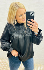 Black Frilled Satin Blouse