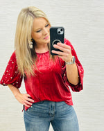 Berry Pearl Sleeve Blouse