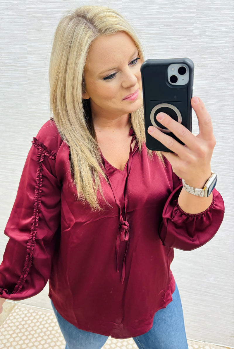 Burgundy Conference Satin Blouse