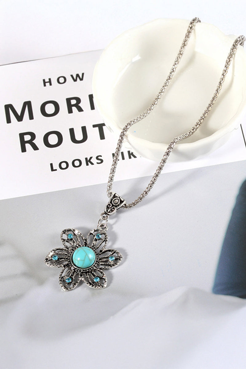 Turquoise Decor Flower Pendant Alloy Necklace