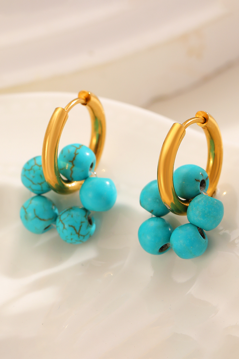 Turquoise Flower Shape Hoop Earrings