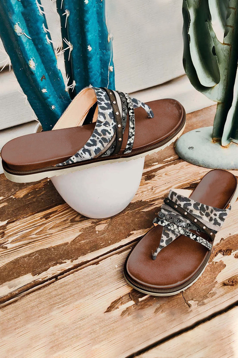 Annie Studded Animal Print Flip Flops