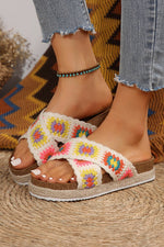 Geometric Woven Crisscross Strap Platform Slippers