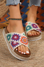 Geometric Woven Crisscross Strap Platform Slippers