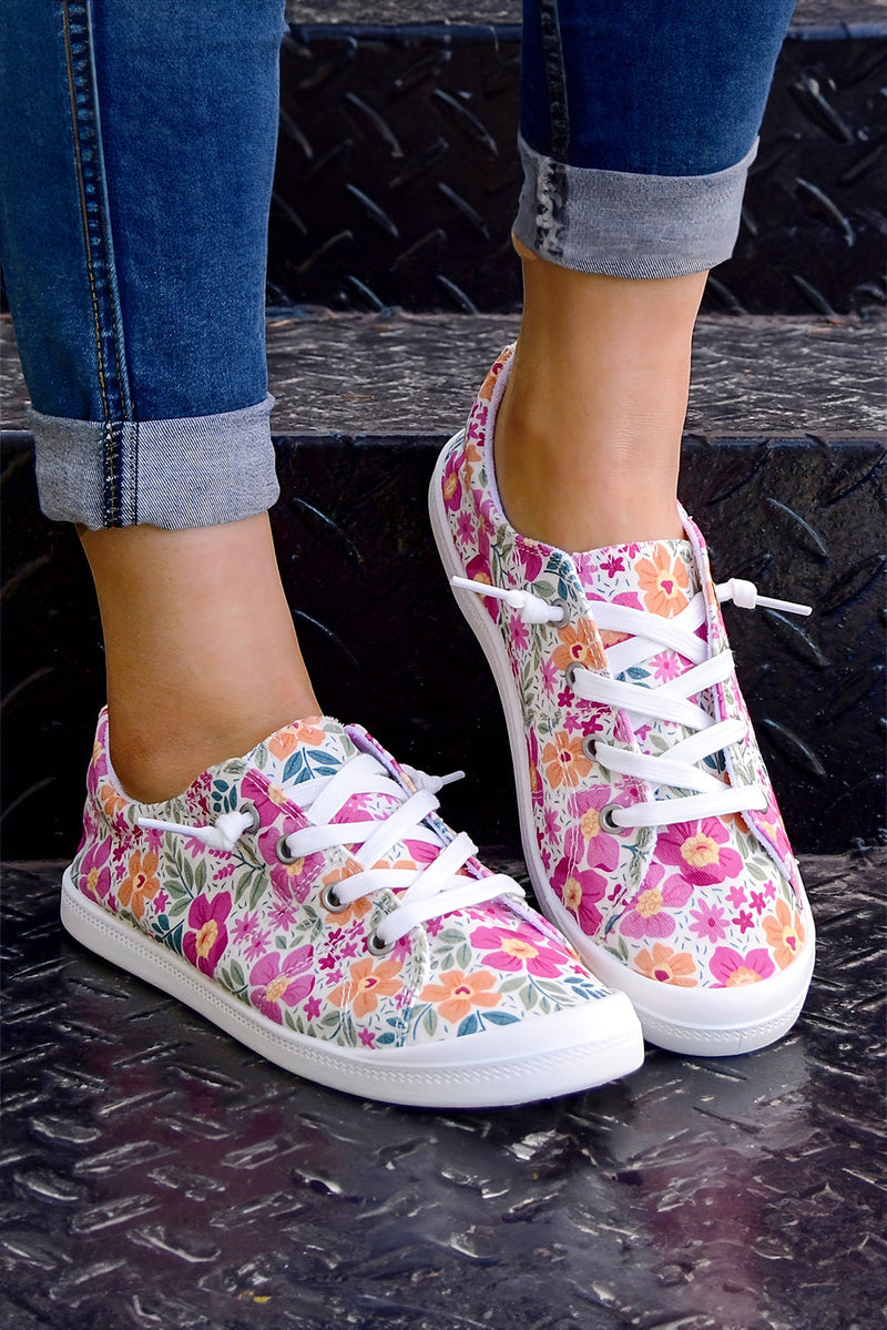Elani Flower Lace-up Slip-on Canvas Shoes