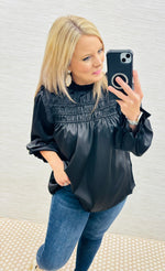 Black Frilled Satin Blouse