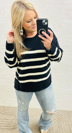 Black Striped Criss Cross Back Sweater