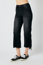JB Vintage Black Button Fly Crop Raw Edge Denim