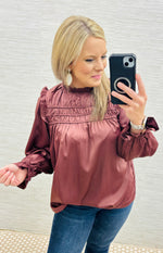 Sugar Plum Frilled Satin Blouse