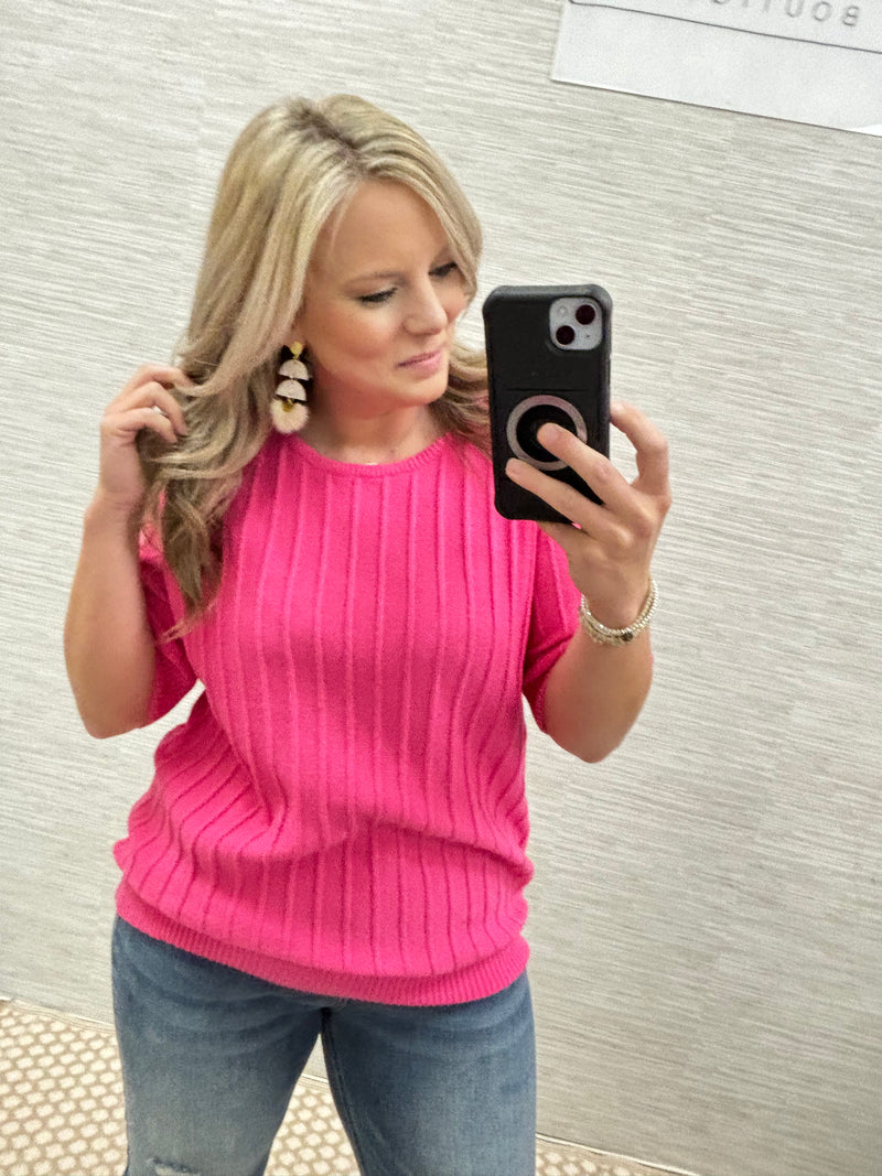 Hot Pink Ribbed Knitted Top