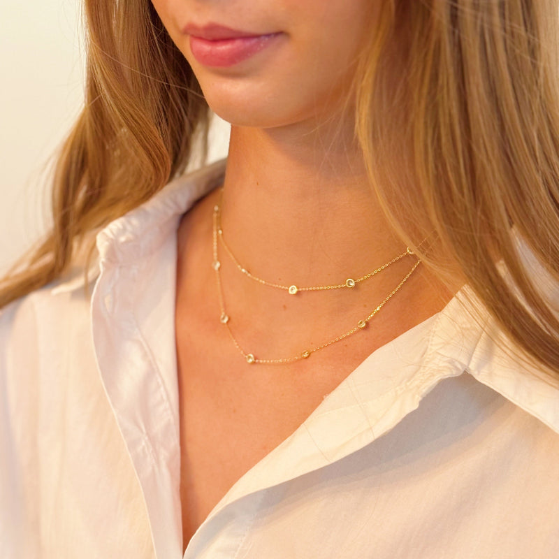 Crystal Bezel Station Layered Necklace