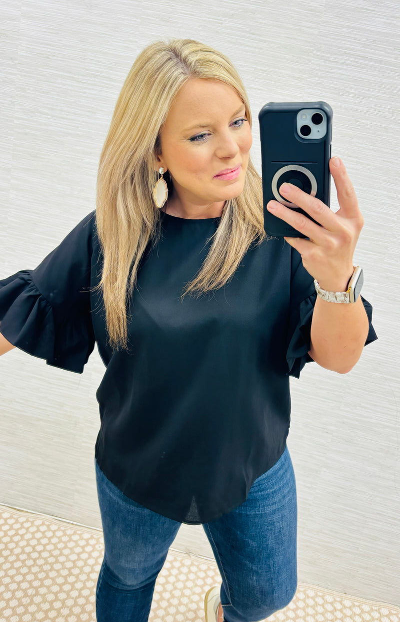 Black Rebecca Ruffle Blouse