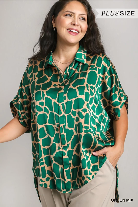 Green Taupe Mix Pattern Blouse