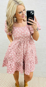 Pink Floral Puff Sleeve Dress