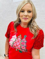 Red Pink Sequin Trees Blouse